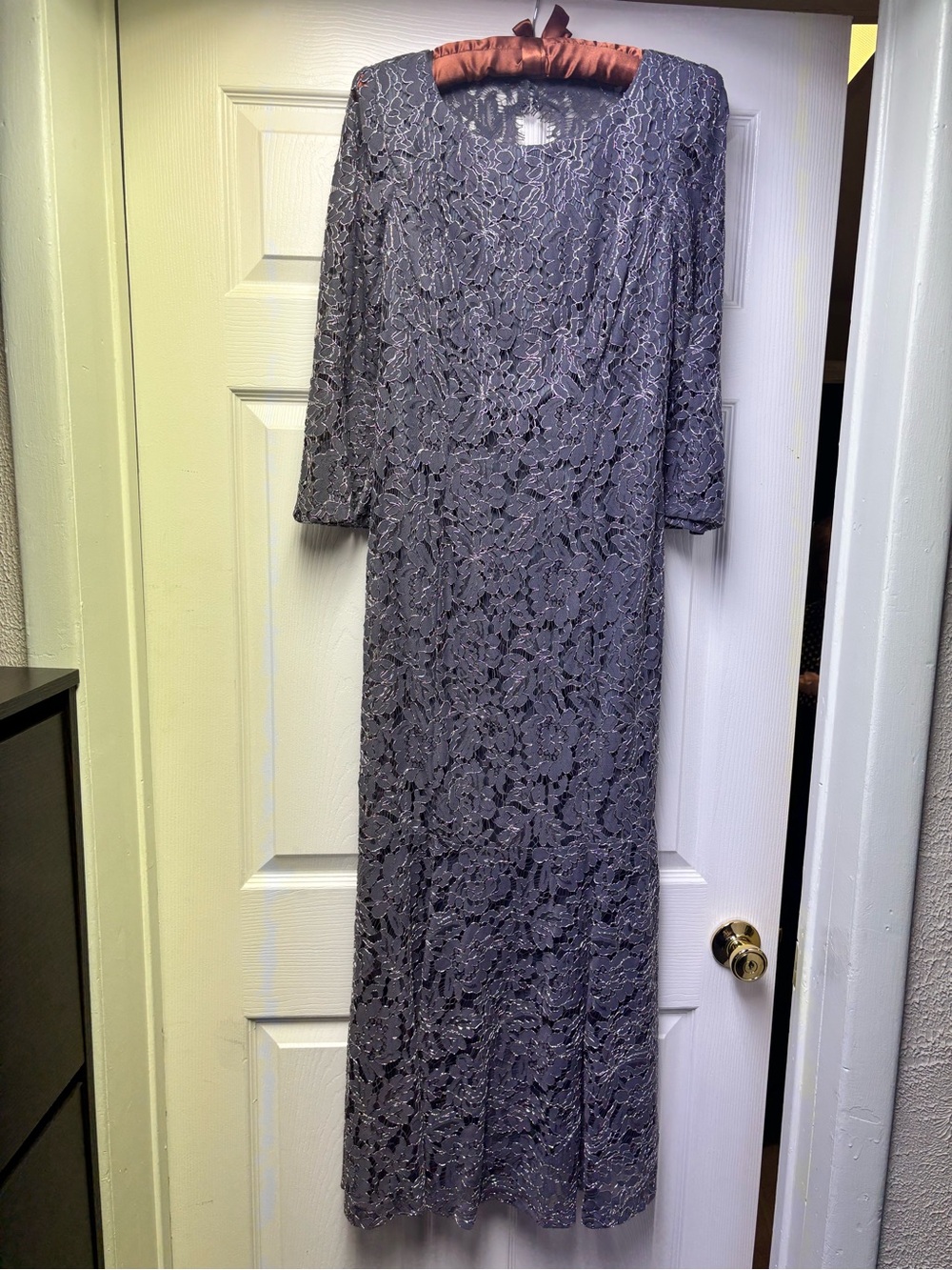 Elegant Lace Maxi Dress in Slate Gray - Classic Women's Evening Gown